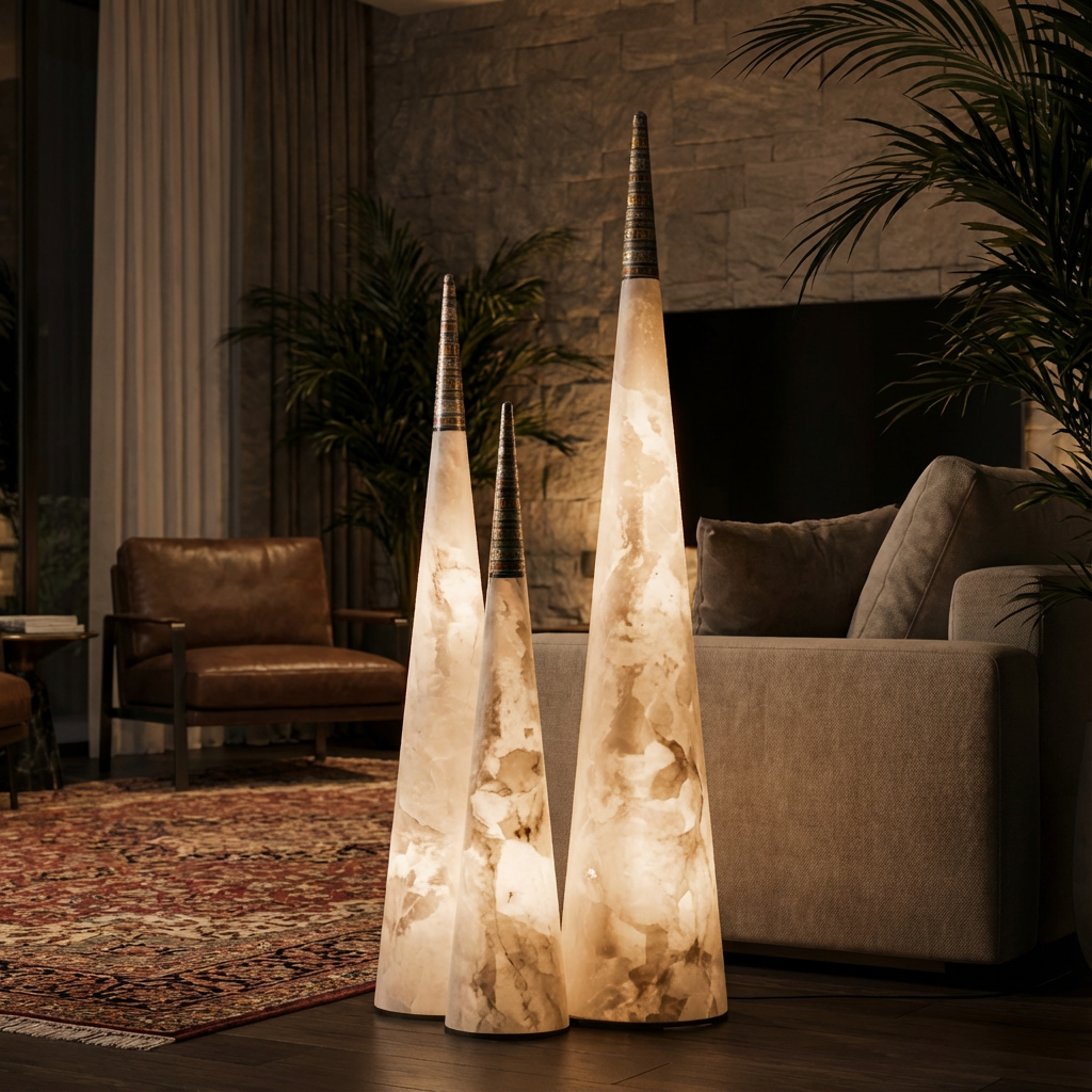 CHAM SPIRES — Sculptural Alabaster Pendant Light