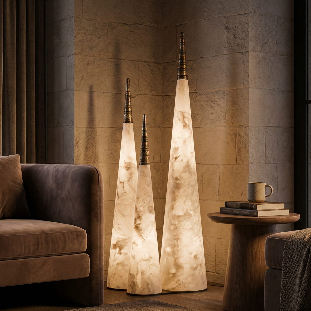 CHAM SPIRES — Sculptural Alabaster Pendant Light